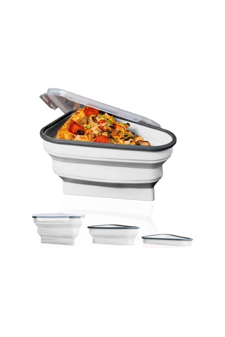 Mufunye Yiyecek Dereceli Silikon Katlanabilir Pizza Kutusu - 5 Fırın Uygun Servis Tablası İle Leftover Saklama, Mikrodalga Ve Bulaşık Makinesi Güvenli - Beyaz Beyaz