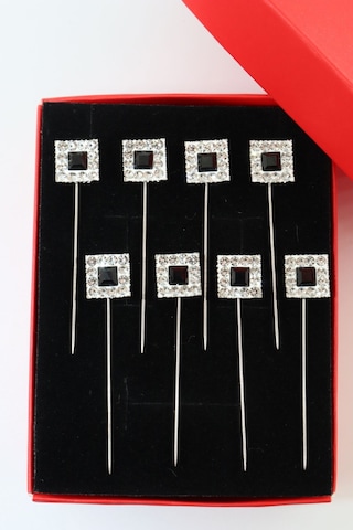 Numetal 8 Li Kare Siyah Taşlı Eşarp İğnesi. Şal İğnesi. Türban İğnesi. Başörtü İğnesi. Eşarp Ve Şal İğnesi. Gümüş