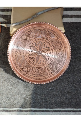 Modabakir Bakır Ağır Oyma İşlemeli Tepsi 1.2 Mm Kalınlık Model:344433 Bakır