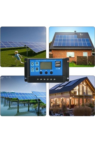 Electric Güneş Şarj Kontrol Cihazı 10a Lcd Ekran, 12v/24v Pwm Akü Regülatörü, Usb Bağlantılı