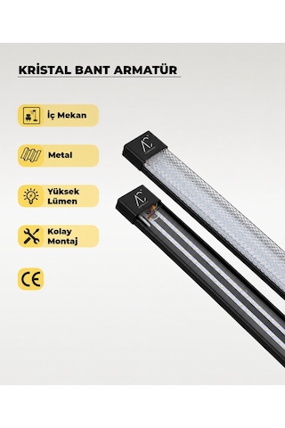 60w Siyah Kristal Led Bant Armatür 6500k Beyaz Işık 120 Cm