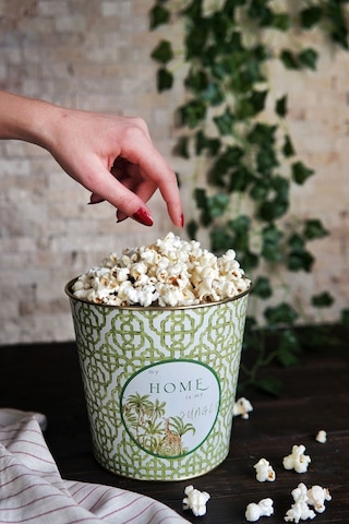Metal Popcorn Kutusu - Patlamış Mısır Kovası 13.5 Cm, Forrest Er149-8i Desenli