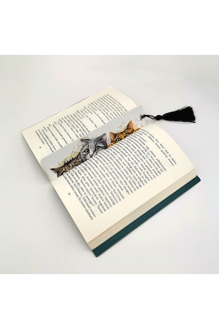 Sevimli Kediler Baskılı, Püsküllü Kitap Ayracı Hediyelik Bookmark,ayraç-118