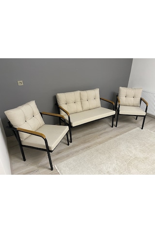 Modern Dünya Balkon, Bahçe, Cafe - Metal Kanepe Koltuk Takımı - 2+1+1 Krem Modernsh37 Krem