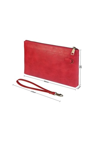 Shidai888 Retro Deri Debriyaj Fermuarlı Zarf Çanta Kırmızı