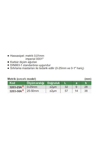 3203-50 Insize Mekanik Dış Çap Mikrometresi