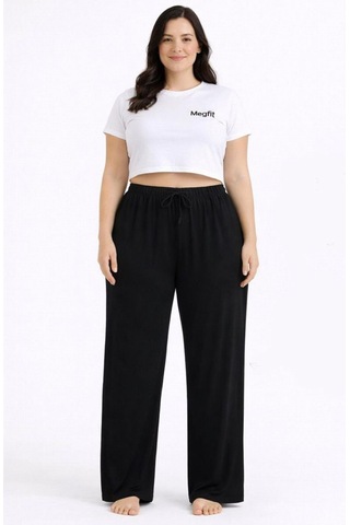 Viskon Pamuklu Kadın Büyük Beden Siyah Pijama Pantolon - Mgb002 - Mudanis
