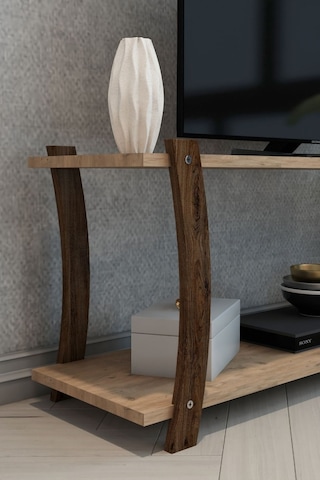 Doğal Çam Ahşap Raflı 120cm Tv Ünitesi - Minimalist Medya Sehpası