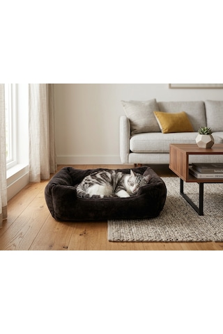 Brt Pet Premium Dikdörtgen Peluş Kedi Yatağı Ve Küçük Irk Köpek Yatağı - 60x40 Cm - Siyah