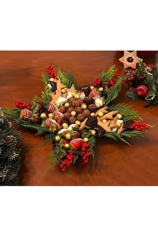 Yılbaşı Kırmızı Yıldız Sunumluk Servis Tabağı Yeni Yıl Dekoratif Tabak 23 Cm