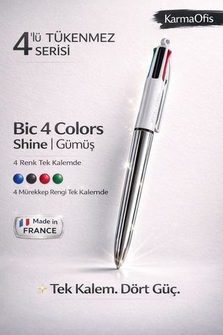 4 Colors Shine Çok Renkli Tükenmez Kalem Gümüş Gri