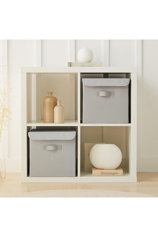 Ocean Home Textile 2'li Gri Balıksırtı Kapaklı Kutu Set 30 X 30 X 30 Cm Genel