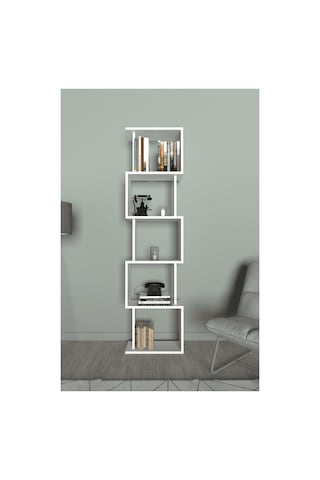 Lavellan Riva Labirent Kitaplık 5 Raflı Modern Dekoratif Kitaplık Ünitesi Beyaz