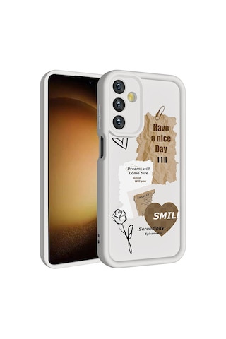 Galaxy Uyumlu A25 Kılıf Kamera Korumalı Baskılı Arka Yüzey Klas Kapak - Beyaz Beyaz Beyaz