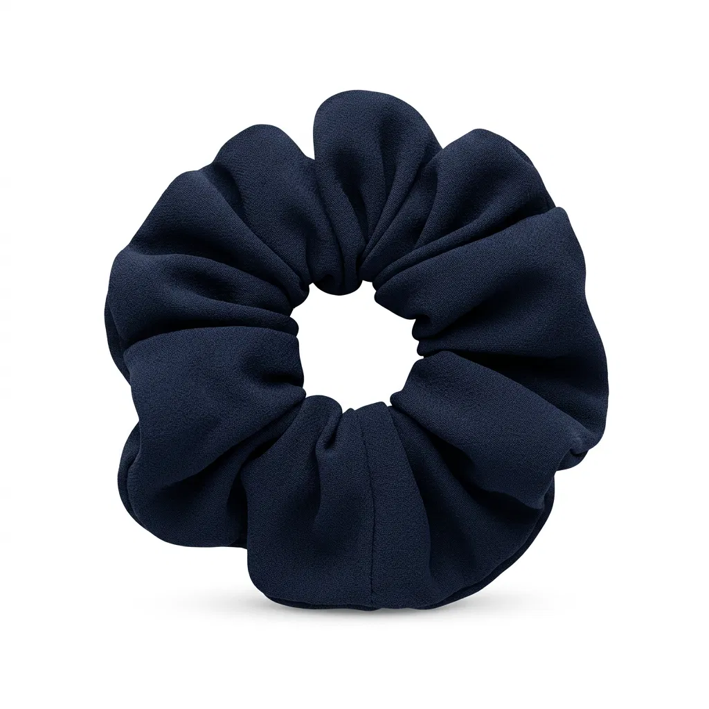 Lacivert Krep Kumaş Scrunchie Lastikli Saç Tokası - Şık Ve Günlük Kullanım
