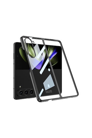 Samsung Uyumlu, Galaxy Z Fold 5 Kılıf Zore Full Camlı Kıpta Kapak Siyah