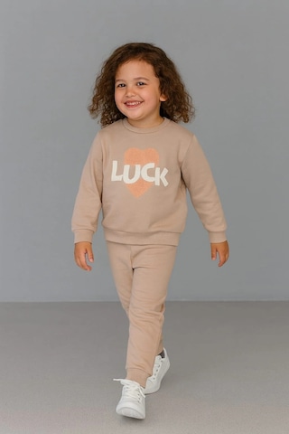 Luck Kalpli %100 Pamuk Çocuk Eşofman Takımı Bej
