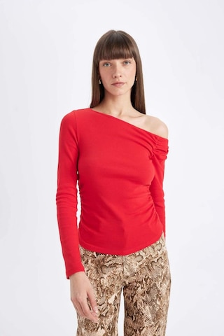 Defacto Kırmızı Slim Fit Dar Kesim Tek Omuzlu Ribana Basic Düz Uzun Kollu Tişört D4970AX24AURD117 Kırmızı