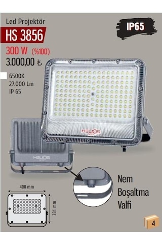 Helıos Hs-3856 300 Watt Beyaz Led Projektör 27.000 Lümen 100 Watt Beyaz Işık