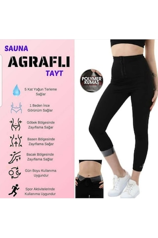 Agraflı Yüksek Bel Sauna Termal Tayt Siyah