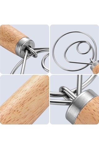 Primepickings 13 İnç Meşe Saplı Un Mikseri, Paslanmaz Çelik Karıştırma Çubuğu, Bobin Çırpma Teli, Üç Daire Karıştırıcı Diğer