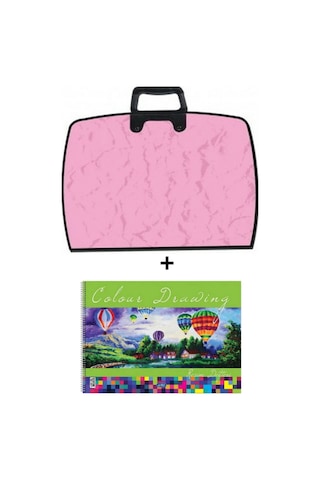 25x35 Cm Resim Çantası + 25x35 Resim Defteri Askılı - Fermuarlı Lilalı Pembe