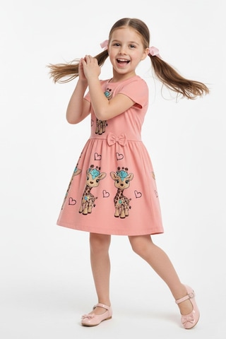New Kids Baskılı Kız Çocuk Elbise-91078 Somon