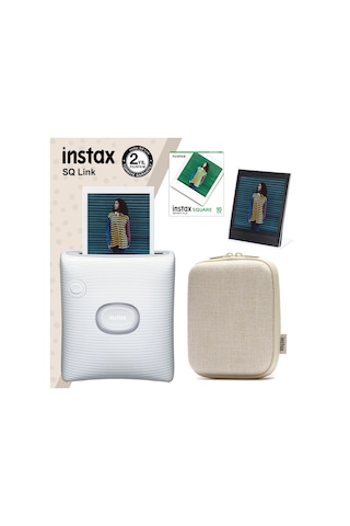 Fujifilm Instax Sq Link Yazıcı + 10'lu Square Film + Kılıf + Pleksi Çerçeve Beyaz