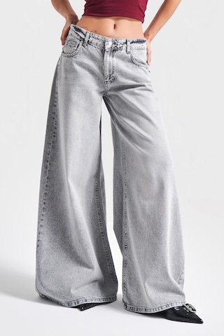 it's basic Kadın Gri Renk 4s5-12 Süper Palazzo Fit Elaphant Leg %100 Koton Denim Jean