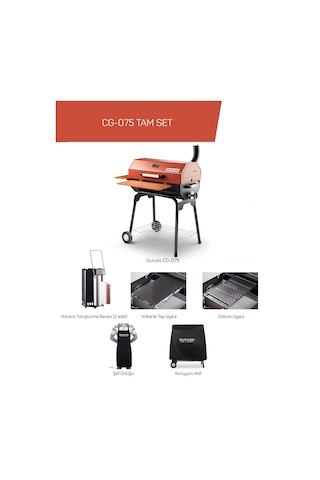 Guruss Cg-075 Kömürlü Barbekü Mangal Tam Set Oksit Kırmızı Model:grs03