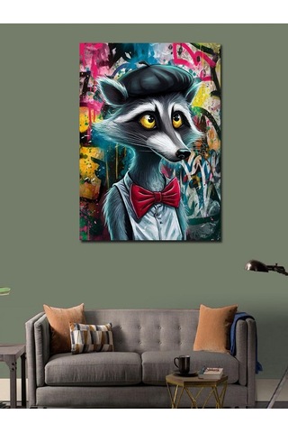 Kanvas Tablo Grafiti Ve Papyonlu Rakun 50cmx70cm
