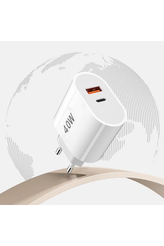 Tonex 40w Usb-a + Type-c 2x Çıkışlı Type-c To Type-c Kablolu Şarj Aleti Beyaz