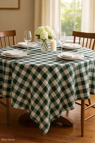 Mira Home Kareli Masa Örtüsü Sofra Bezi 160x160 Cm Happytime Yeşil