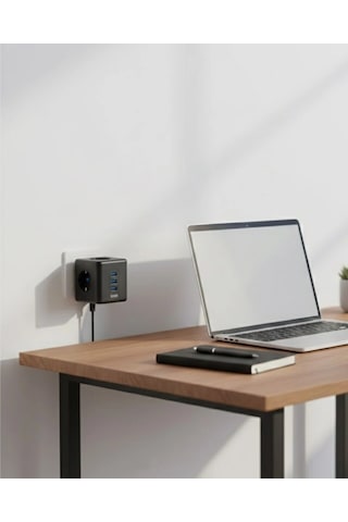 Akım Korumalı Küp Priz 3 Priz Girişi Ve 3 Usb Şarj Özellikli Standart