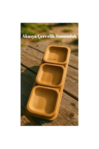 Kamptek Akasya Çerezlik Sunumluk Set 4'lü Set Bambu Kare