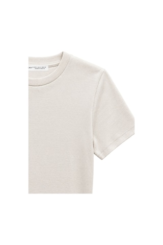 Mixray 2100 Kadın Slim Fit Bisiklet Yaka Soft Basic T-shirt Taş