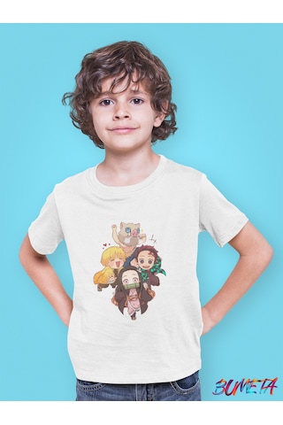 Bumeta Demon Slayer Karakter Baskılı Çocuk Tişört 3'lü Set Beyaz