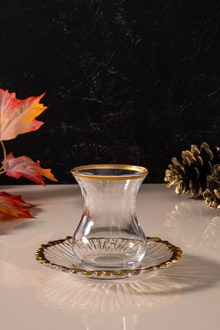 Mest 6 Kişilik 12 Parça Yaldızlı Çay Bardağı Seti - 155 Cc Şıklık Ve Zarafetle Gold