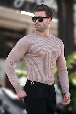 Madmext Bej Desenli Erkek Triko Kazak 7266 Bej