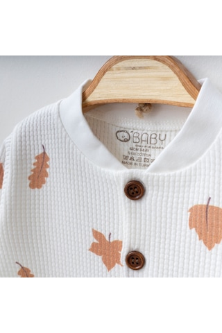 Kız - Erkek Bebek Yaprak Desenli 2'li Takım Organik Pamuk Takım Beyaz