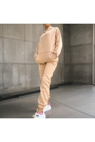 Ceyss Design Unisex Üç İplik Şardonlu Oversize Hoodieli Eşofman Takımı-bej Bej