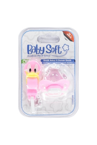 Babysoft Fıgurlu Emzık Askısı ve Damaklı Emzık No:3 - Pembe