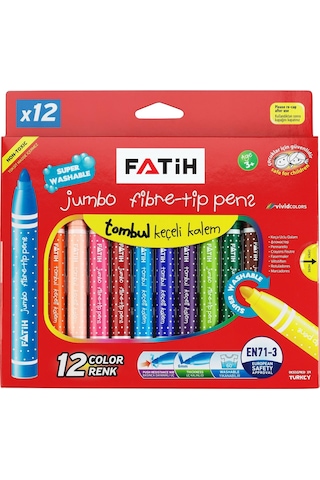 Jumbo Tombul Keçeli Kalem 12 Li Yıkanabilir 1 Adet Fatih Keçeli
