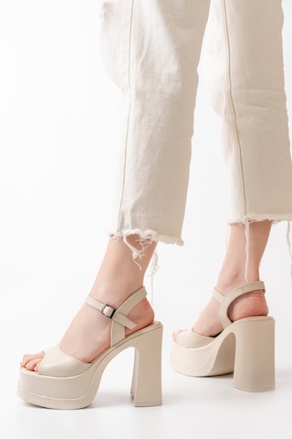 Asmi Shoes Kadın Tek Bantlı 12cm Platformlu Topuklu Ayakkabı Krem Krem