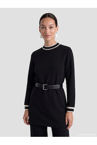 Lcwaıkıkı Classic Siyah Dik Yaka Soft Touch Kadın Sweatshirt Tunik