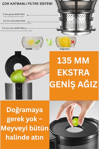 Tıgrecook SJ 036 Slow Juicer Yavaş Sıkım Katı Meyve Sıkacağı Sorbe
