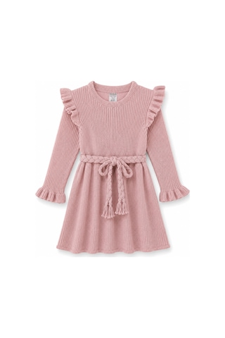 Babyhola %100 Organik Triko Kız Bebek Çocuk Kemerli Elbise 32125 Pudra