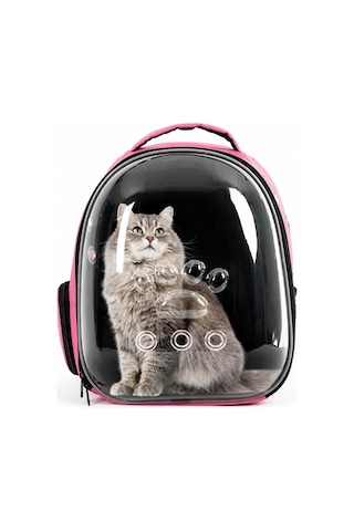 Zekton Astronot Kedi Taşıma Çantası Şeffaf Pembe 34 x 26 x 40 CM + Kedi Tasması