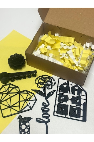 6 Parça Dekoratif Hediye Seti Love Çiçek,kahve Kaşığı,origami Kalp,yüzük Kutusu,kitap Ayracı,ev Kiti Siyah