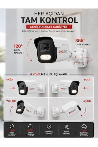 4 Kameralı Gece Renkli 8 Adet Warm Ledli Yeni Nesil 5 Mp Kuruluma Hazır Güvenlik Kamerası Seti